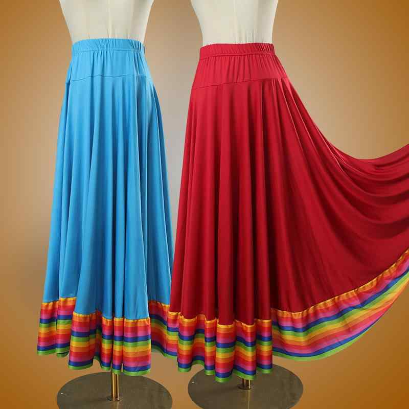 ダンスウェア レディース 女性用 ミセス 広場ダンス 練習着 ミモレ丈 ウエストゴム フレアスカート 再生繊維 ポリエステル ゆったり 体型カバー 春夏