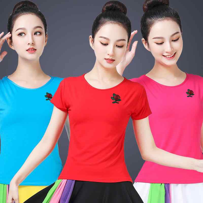 トップス レディース 中高年 ミセス 半袖 刺繍 民族風 無地 広場ダンス 発表会 舞台 レッスン着 モダー..