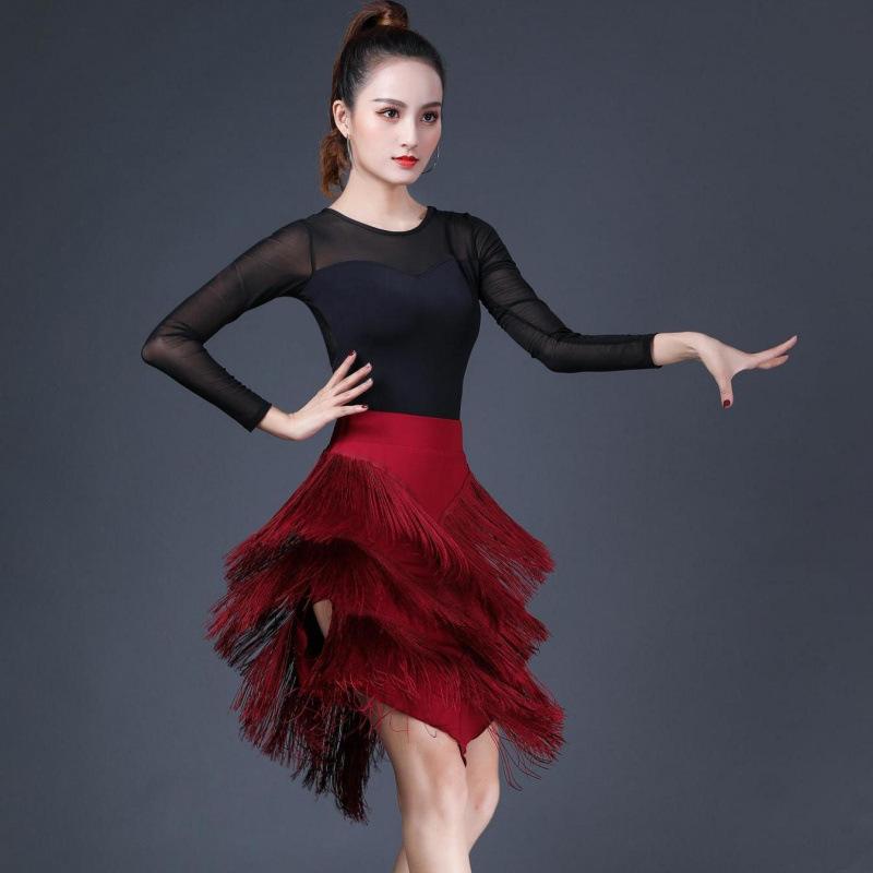 ラテンスカート 女性用 大人用 練習 競技 フリンジ タッセル ダンスウェア 発表会 衣装 竹炭繊維 スパンデックス 伸縮性 吸湿速乾 ワインレッド ブラック ピーコックブルー