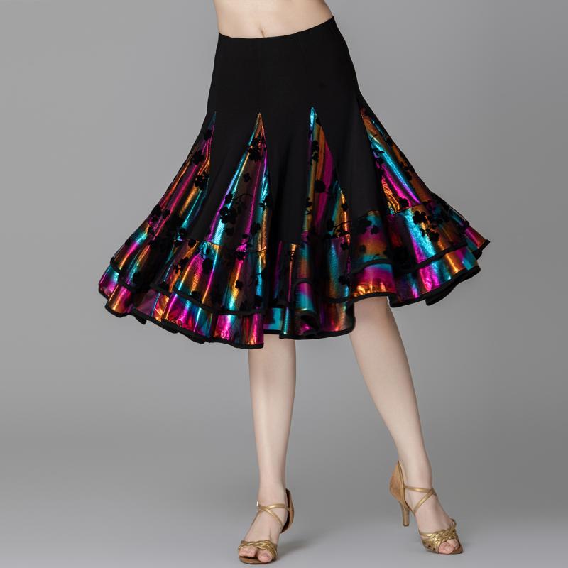 ダンススカート レディース 春夏 社交ダンス ラテン ジルバ フレア Aライン ミディ丈 高級感 ポリエステル 練習着 発表会 衣装