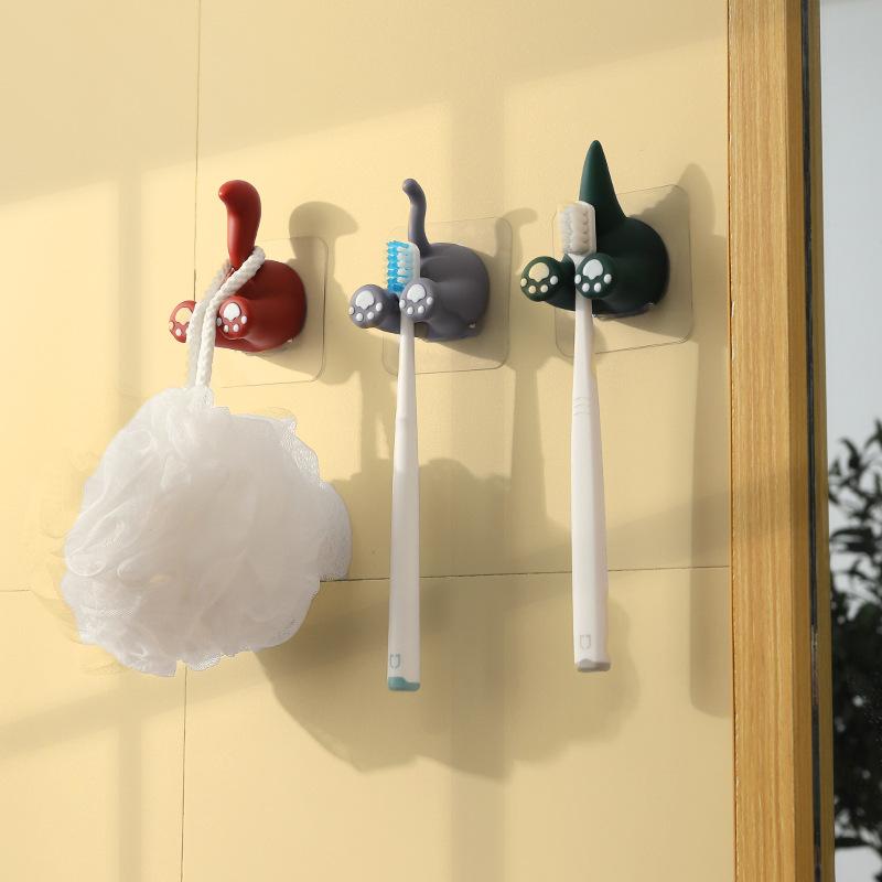 歯ブラシフック アニマルテール かわいい 動物モチーフ 穴開け不要 粘着式 強力吸着 歯ブラシ プラグ ..