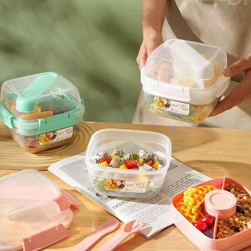 弁当箱 オフィス 通勤 学生 ダイエット 軽食 サラダ 電子レンジ対応 二段 プラスチック製 スクエア 大容量 アウトドア ランチケース 食品グレード