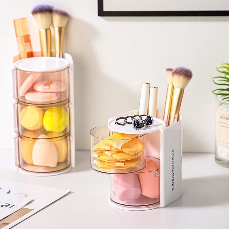 コスメ収納 卓上 メイクブラシ メイクスポンジ ファンデーション パウダー クッションファンデ 防塵 蓋..