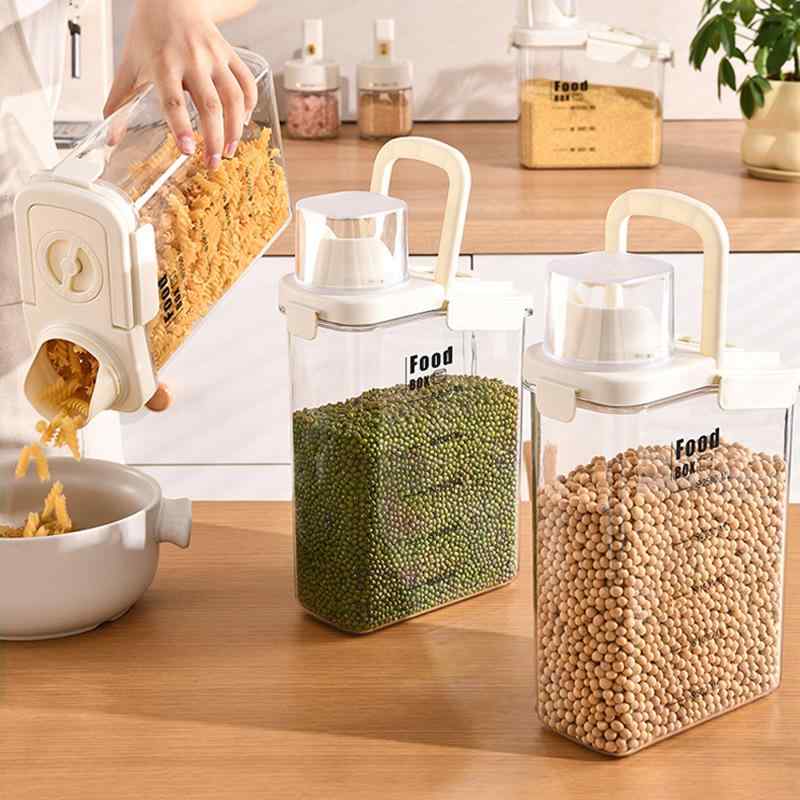 食品保存容器 透明 密閉 プラスチック製 穀物 雑穀 茶葉 ドライフルーツ 米びつ 防湿 防虫 キッチン収納 モダン シンプル