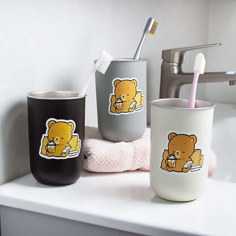 歯磨きコップ キッズ 学生 子供用 かわいい クマ ベアモチーフ ステンレス製 304 高級感 厚手 保温 二..