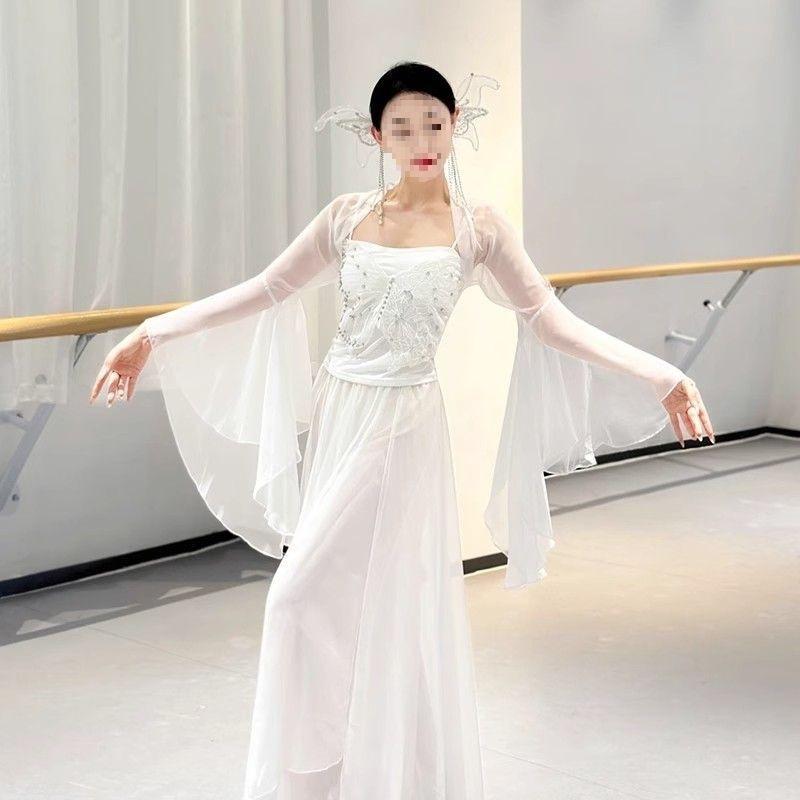 ダンスウェア レディース クラシックダンス 衣装 中国舞 発表会 舞台 練習着 オーロラ 蝶々 バタフライ シアー スカート パンツ セットアップ ベリーダンス バレエ レッスン着 リネン コットン 軽やか 流麗 エレガント