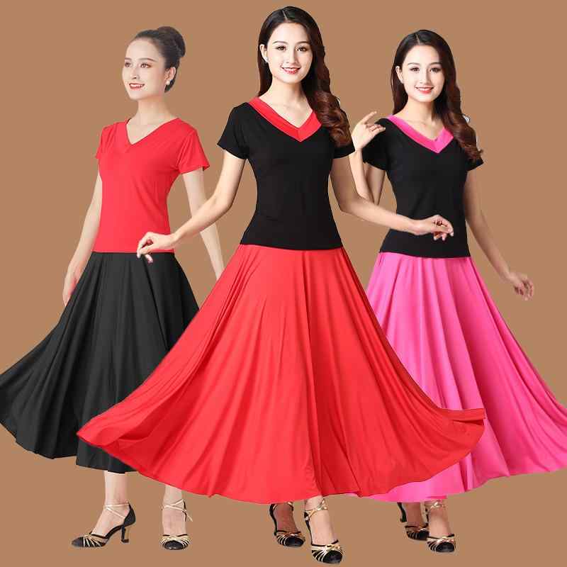 ダンスウェア レディース ミセス 半袖トップス ミディ丈スカート セットアップ 社交ダンス 発表会 練習着 舞台衣装 モーダル 再生繊維 吸湿速乾 春夏秋