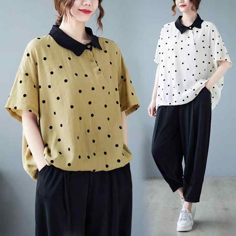 ブラウス レディース 春夏 韓国風 ゆったり ルーズフィット 大きいサイズ ビッグシルエット レトロ ド..