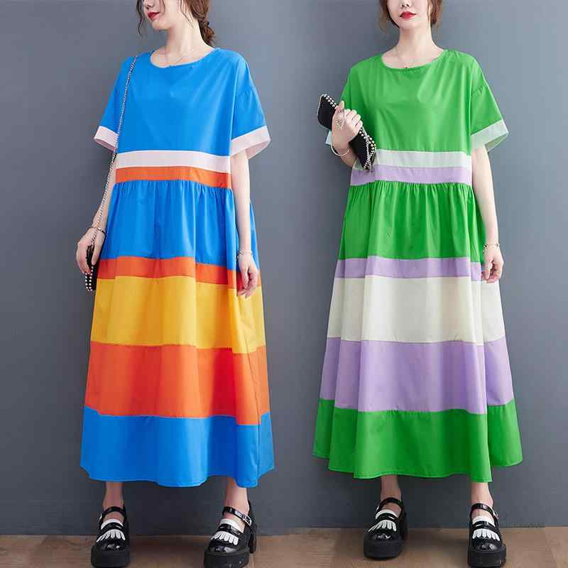 ワンピース レディース 春夏 韓国風 ファッション 大きいサイズ ゆったり ビッグシルエット ミディ丈 ..