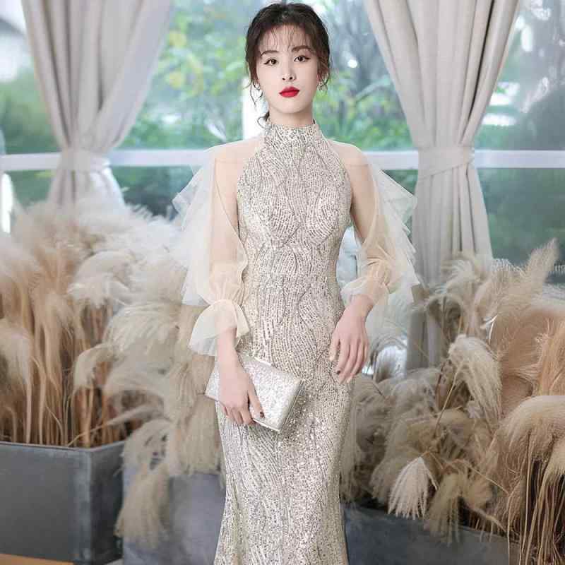 イブニングドレス レディース マーメイドライン ロング スパンコール 秋冬 フォーマル 宴会 ディナー パーティー 発表会 演奏会