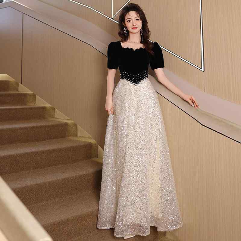 ドレス レディース ブラック ライトラグジュアリー 個性的 フレンチスタイル パーティ フォーマル 成人..