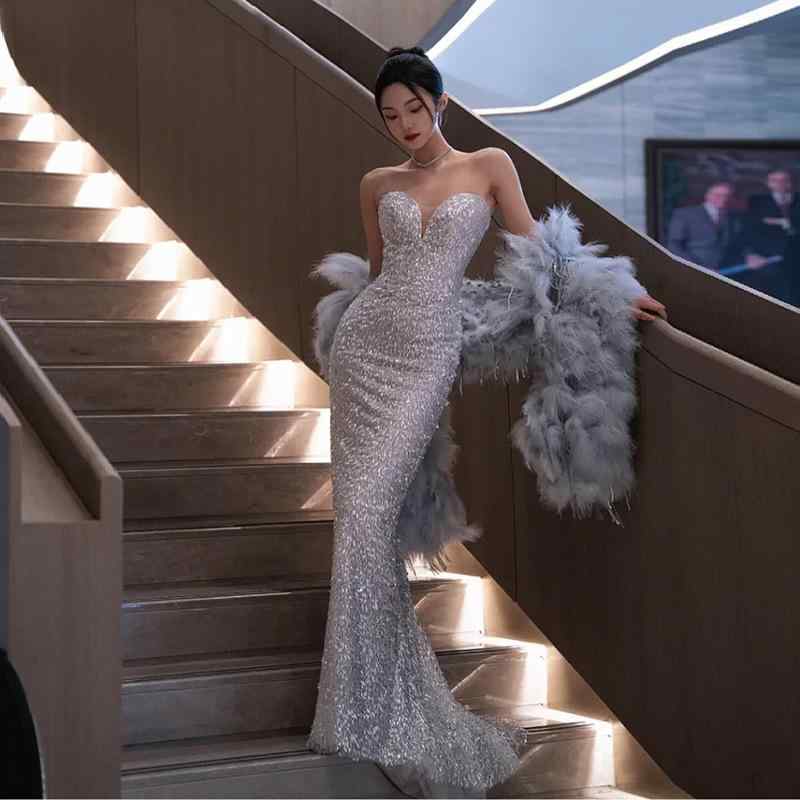 ドレス 女性用 セクシー ビスチェ ストラップレス マーメイドライン イブニングドレス ロング丈 フォー..