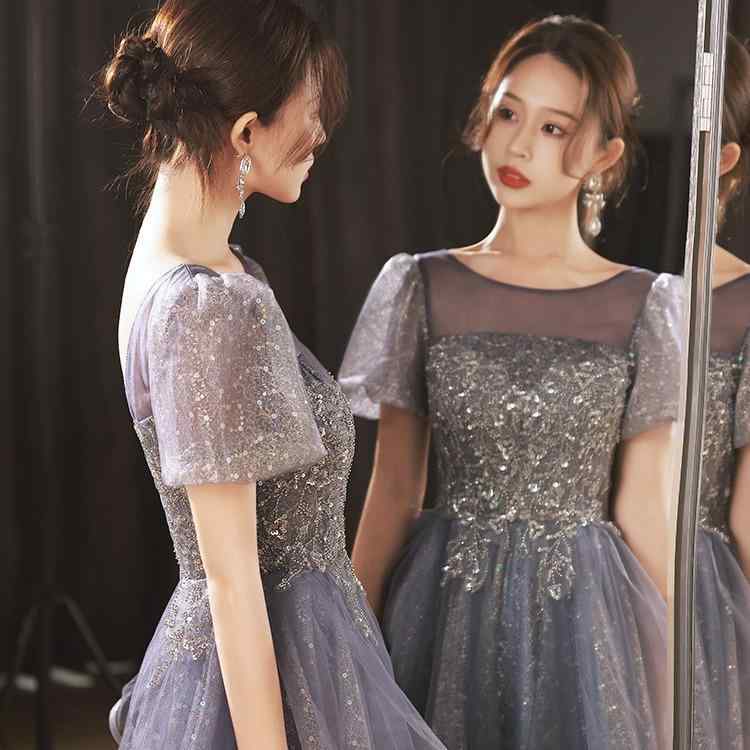 ロングドレス レディース イブニングドレス パーティードレス プリンセスライン ライトラグジュアリー エレガント 上品 フレンチスタイル Aライン ハイウエスト ネイビー 秋冬 結婚式 二次会 披露宴 謝恩会 お呼ばれ(4)