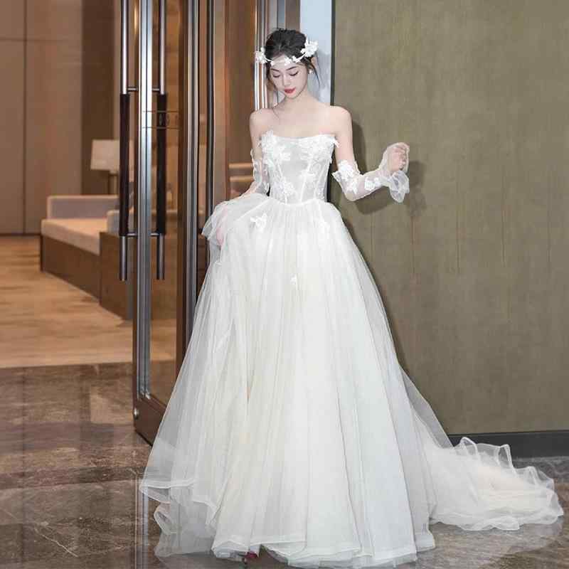 ブライダルドレス レディース フレンチレトロ レース ビスチェ ベアトップ 花嫁 ナチュラル カジュアル..