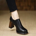 厚底パンプス レディース プラットフォーム チャンキーヒール スクエアトゥ レトロ クラシック 疲れにくい 快適 PUレザー ヒール高6-8cm 春夏