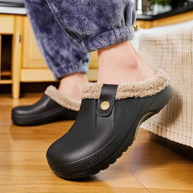 ルームシューズ 男女兼用 カップル 大きいサイズ 秋冬 あったか 裏ボア 室内履き 厚底 EVA素材 クロー..