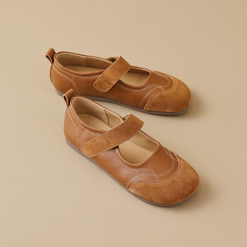 メリージェーン レディース 本革 マジックテープ ラウンドトゥ フラットパンプス 低ヒール おしゃれ カジュアル フレンチスタイル 普段使い 切り替えデザイン ...