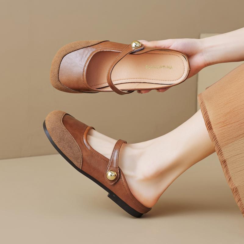 ミュール レディース 春夏 フレンチ レトロ フラットヒール ワンストラップ スリッポンサンダル つま先..