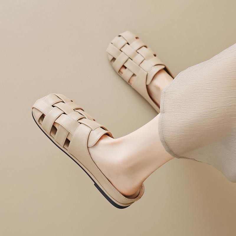 サンダル レディース 春夏 オフィス 編み込み ローマ風 グルカサンダル フラットソール やわらか底 軽量 防滑 通気性 合成皮革 アプリコット カーキ 屋外履き 普段使い 通勤