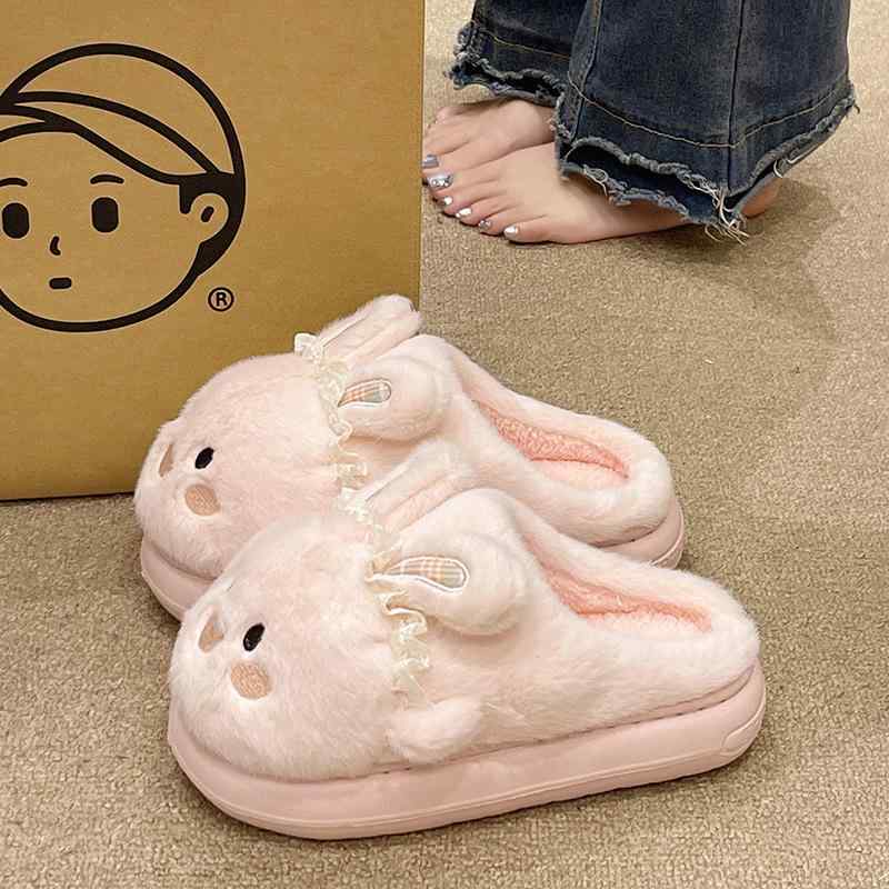 スリッパ レディース かわいい うさぎ もこもこ ふわふわ 暖かい 室内履き ルームシューズ 冬 産後 マタニティ EVAソール フラットヒール おうち時間