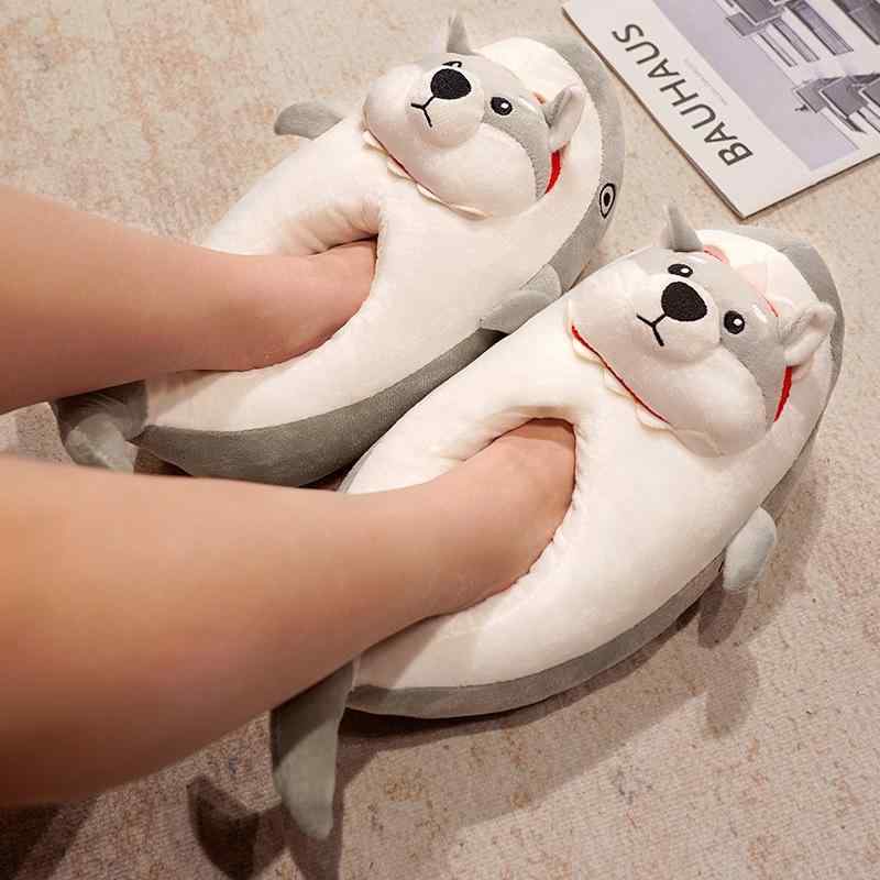 ルームシューズ 大人 男女兼用 おもしろアニマル サメ ハチ サメ犬 もこもこ ボア 足元あったか 滑り止..