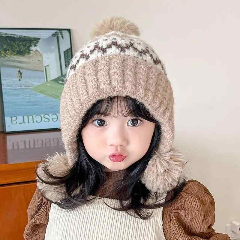 帽子 ベビー 赤ちゃん 乳幼児 女の子 女児 秋冬 耳当て付き あったか 保温 防風 ニット帽 毛糸の帽子 ..