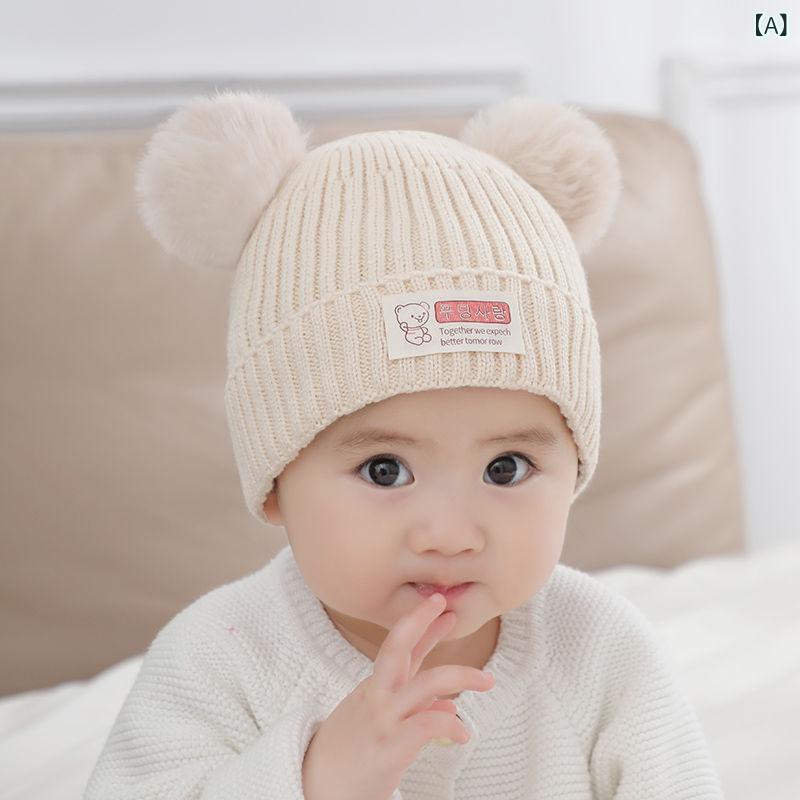 ニット帽 新生児 ベビー 赤ちゃん 男の子 女の子 男女兼用 秋冬 防寒 あったか 厚手 コットン裏地 毛糸..