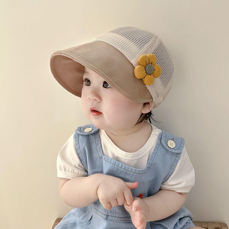 Hats - バケットハット キッズ ベビー 女の子 赤ちゃん 夏用 つば広 日よけ UVカット 紫外線対策 メッシュ 通気性 速乾 防風 かわいい 花柄 ワンポイント カジュアル