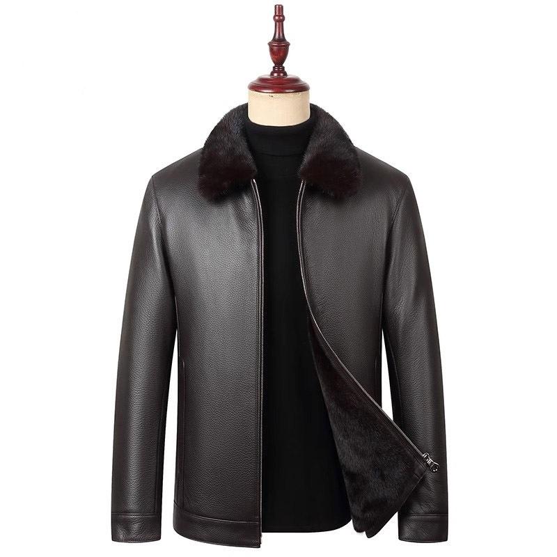 レザージャケット メンズ 本革 鹿革スエード ミンクファーライナー ショート丈 高級感 アウター ゆったりシルエット 襟付き ジップアップ カジュアル 冬 防寒...