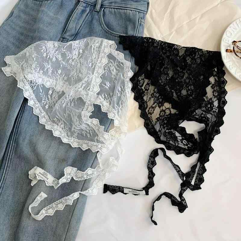 スカーフ レディース アイボリー レース 花柄 コットン素材 ウエストマーク ヘッドスカーフ バンダナ ..