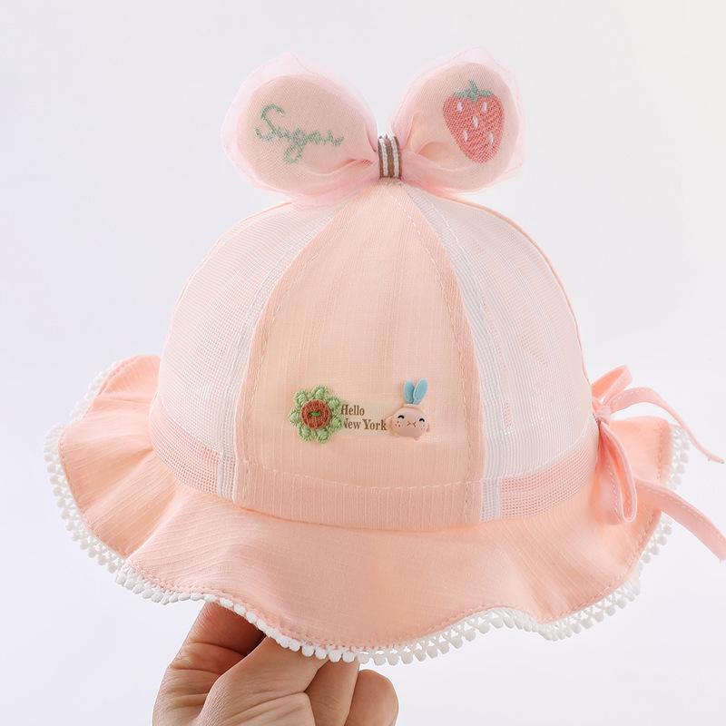 帽子 ベビー 子供用 サマーハット フィッシャーマンハット バケットハット コットン 綿 薄手 通気性 日よけ UVカット 風対策 サイズ調整 お出かけ 普段使い かわいい ナチュラル 花柄 うさぎ いちご(x2)