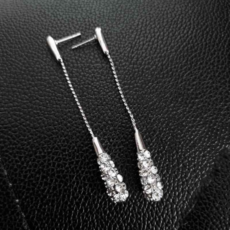 ピアス レディース 韓国風 フレンチスタイル 高級感 水滴 ドロップ型 ロング 埋め込みジルコニア 合金..