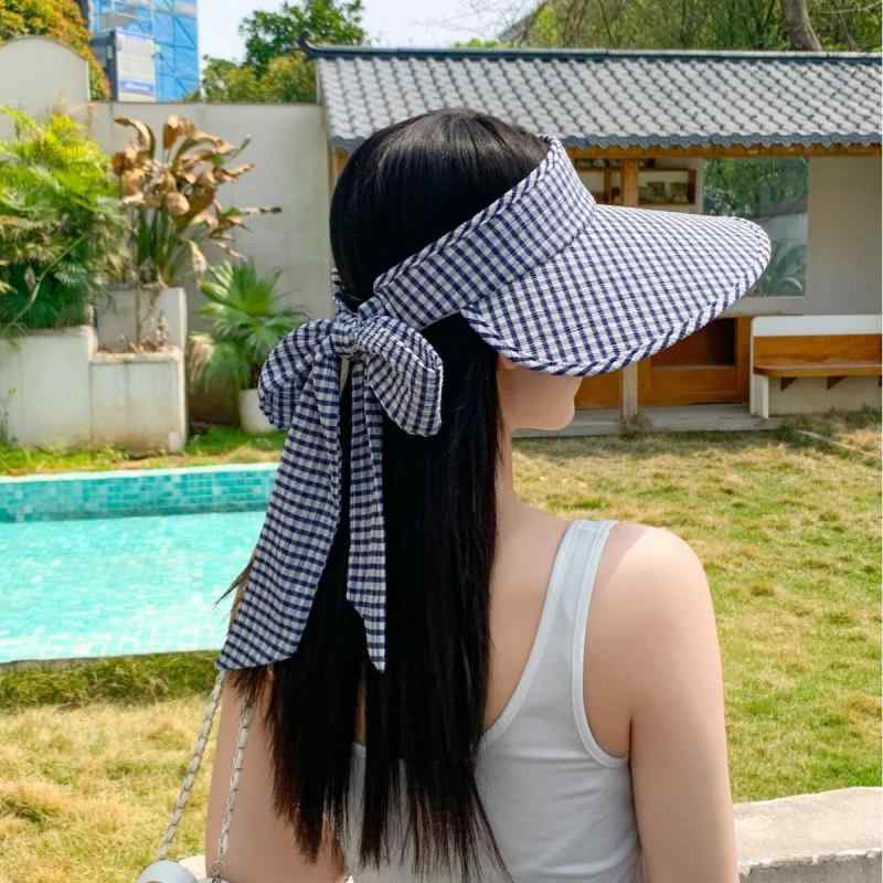 サンバイザー レディース 若見え 韓国 爽やか 格子柄 春夏 UVカット 通気性 ワイドブリム 日よけ 普段使い アウトドア カジュアル スポーツ