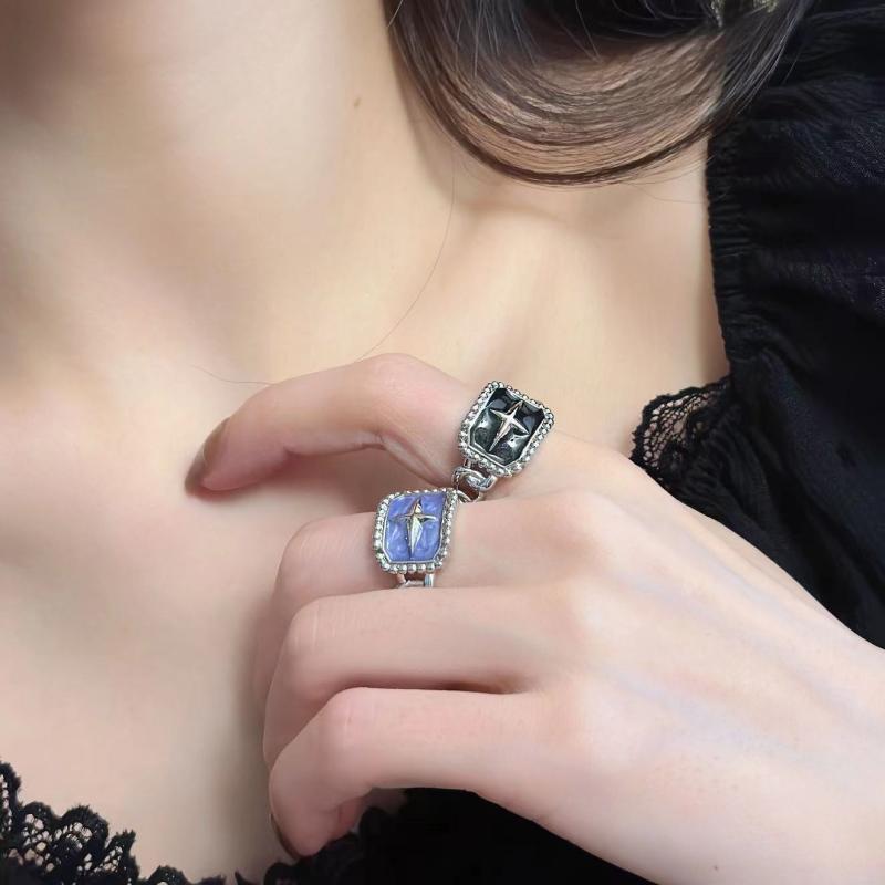 指輪 レディース フレンチ ドリップエナメル 八芒星 レトロ ファッション サイズ調整可能 オープンリン..