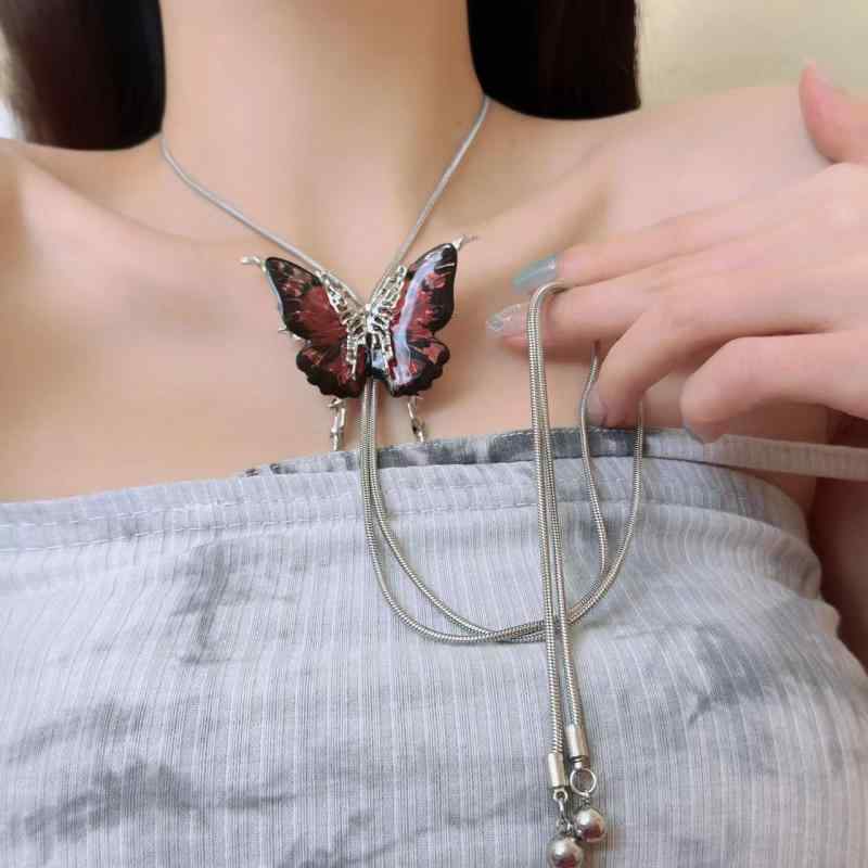 ネックレス レディース Y2K サブカルチャー 甘辛ミックススタイル 蝶 バタフライ チョーカー ショート..