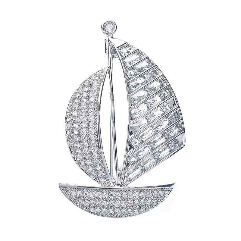 ブローチ レディース 女性用 韓国風 高級感 マイクロパヴェ ジルコニア ヨット 帆船 セーリングモチー..
