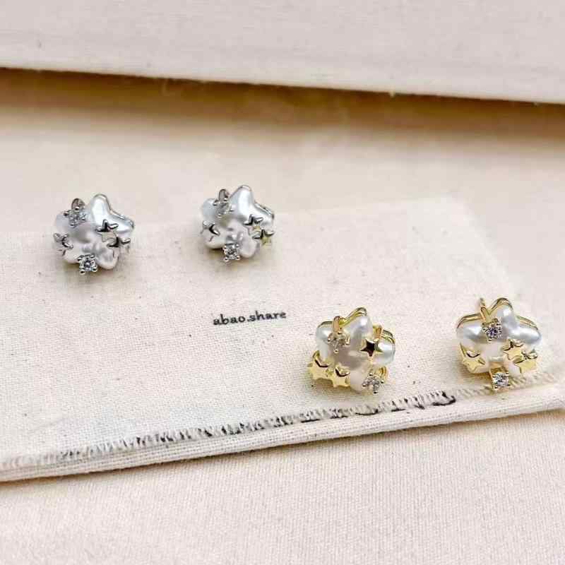 耳飾り レディース フレンチ バロック ジルコニア 星 パール シェル マザーオブパール スタッドピアス ..