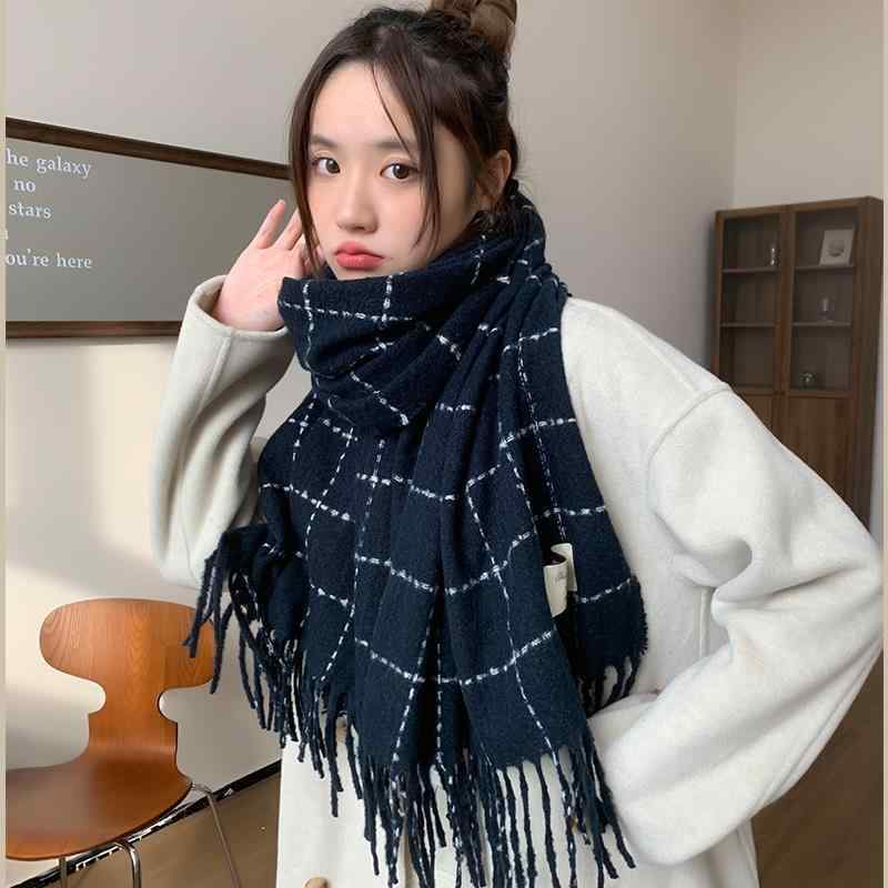 ストール レディース 冬 秋冬 大判 保温 防寒 フェイクカシミヤ チェック柄 ポリエステル ファッション 快適 上品 高級感 カジュアル 多用途 お出かけ