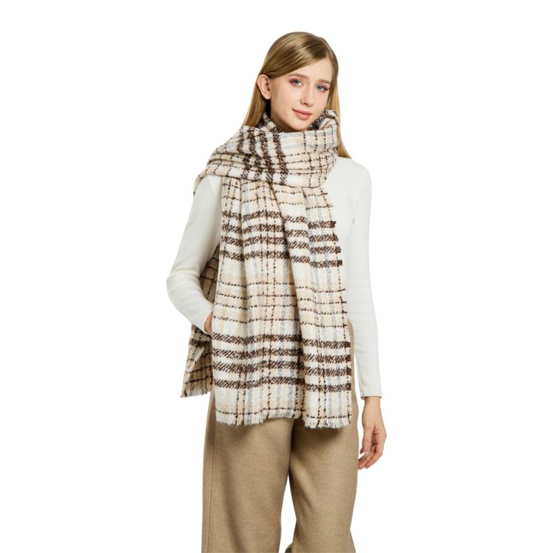 マフラー レトロクラシック チェック柄 アクリル カシミヤ風 ストール ショール 万能 あったか 保温 幅広 厚手 高級感 経編み 秋冬