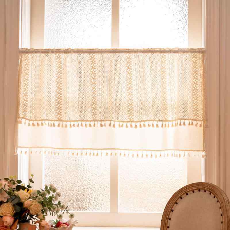 カフェカーテン アメリカン カントリー風 レース 突っ張り棒 穴あけ不要 ポリエステル 小窓 出窓 キッチン 間仕切り のれん ショート丈 ハーフ丈 シアー