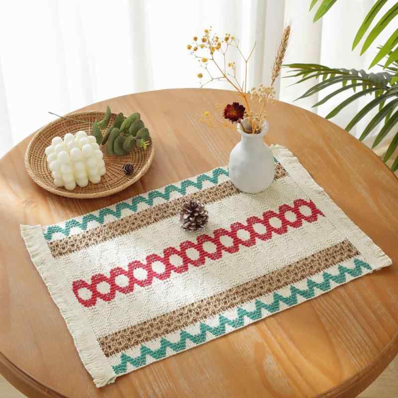 ランチョンマット 麻紐編み込み リネン コットン 北欧風 レトロ おしゃれ 断熱 クリスマス 食卓用 プレ..