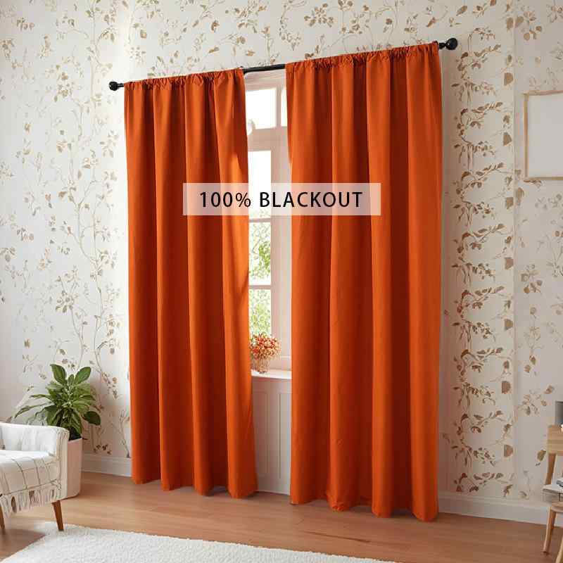 カーテン 無地 完全遮光 既製品 ポール通し 突っ張り棒対応 寝室 リビング 遮熱 断熱 UVカット 日よけ シンプル ポリエステル 北欧 プライバシー保護 省エネ 出窓 掃き出し窓 オレンジ グリーン ホワイト