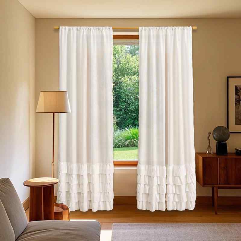 カーテン アメリカンスタイル ホワイト ケーキスカート風フリル 寝室 リビング用 採光 遮像 穴あけ不要..