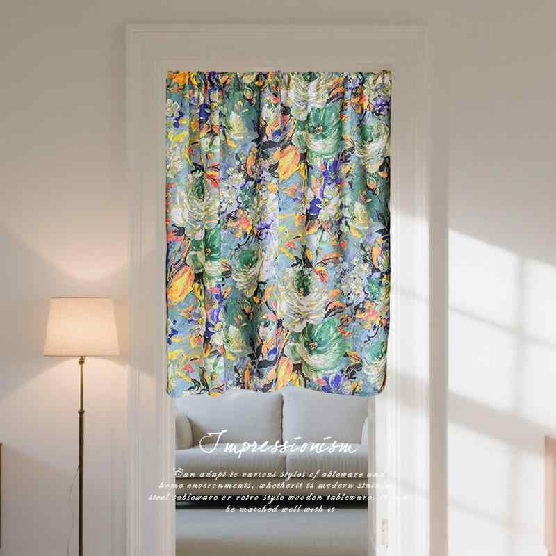 のれん フレンチ レトロ アート風 油絵調 印象派 高級感 インテリア装飾 おしゃれな間仕切り 目隠し 寝室 玄関 リビング ポリエステル パープル グリーン
