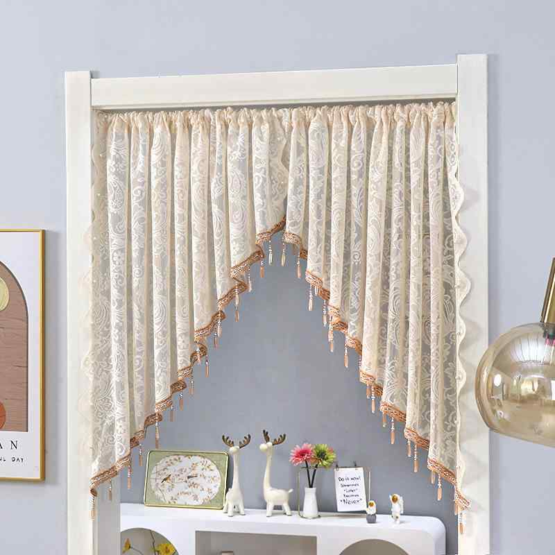 カフェカーテン レース フレンチカントリー風 フレンチスタイル 無地 三角形 アーチ型デザイン のれん ..