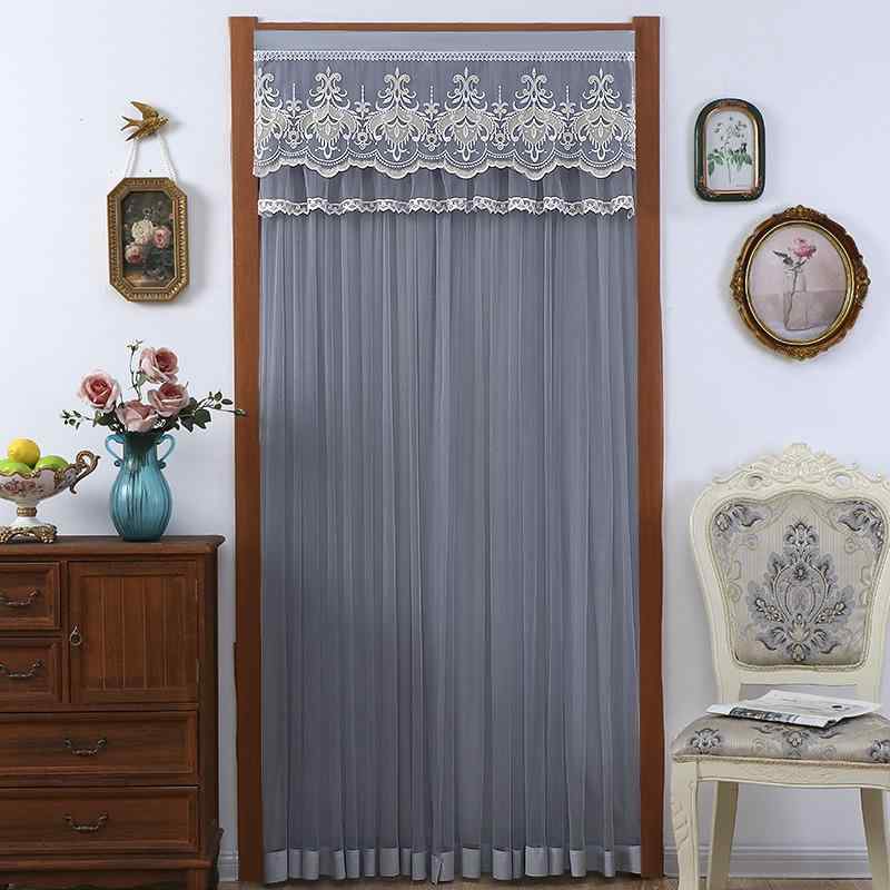 ドアカーテン 間仕切り 暖簾 防虫 マジックテープ 穴あけ不要 リビング 寝室 キッチン 室内 シースルー レース 静音 ポリエステル モダン 多用途 ベージュ ピンク パープル グリーン グレー