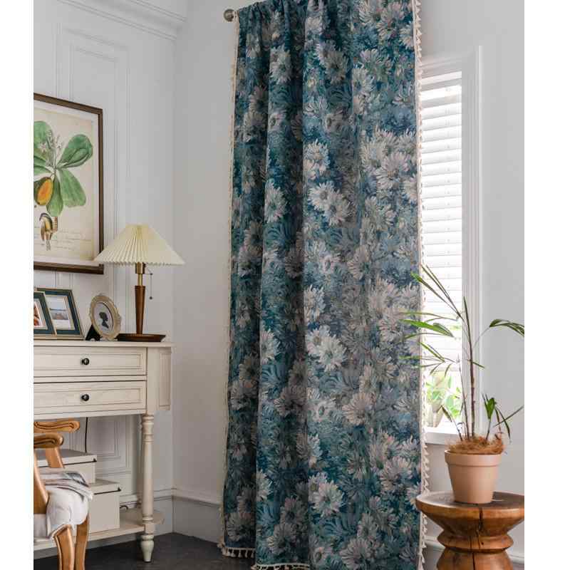 カーテン 綿麻 コットンリネン ジャガード織り 半遮光 遮光 完成品 寝室 リビング ベッドルーム フック 突っ張り棒対応 アート柄 アメリカンスタイル(3)