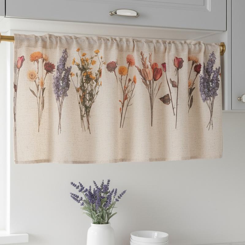 のれん 和風 目隠し 間仕切り 麻混紡 リネン調 小窓カーテン カフェカーテン プリント 花柄 動物柄 お..