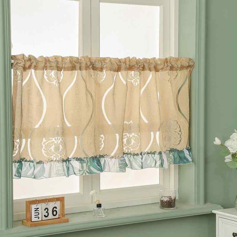 カフェカーテン レトロ アメリカン ショート丈 ポール通し キッチン 台所 小窓 目隠し 間仕切り 防塵 キャビネット 食器棚 窓飾り バランス ポリエステル グレー ベージュ ブラウン系