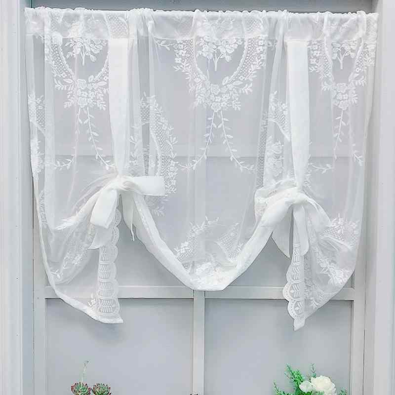 カーテン ローマンシェード 昇降式 レース アメリカンカントリー風 ナチュラル カフェ風 丸柄 リビング ダイニング キッチン 出窓 小窓 バルコニー 間仕切り 目隠し のれん ドアカーテン 日よけ